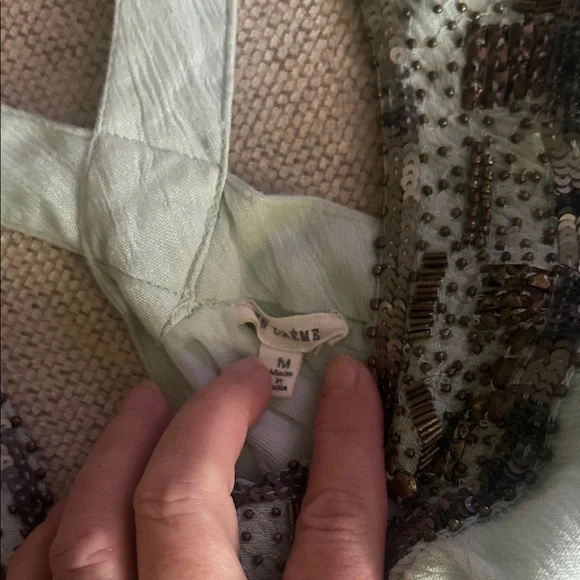 En Creme Light Green Ruffled High Low Dress gauze summer dress lined - Picture 2 of 5